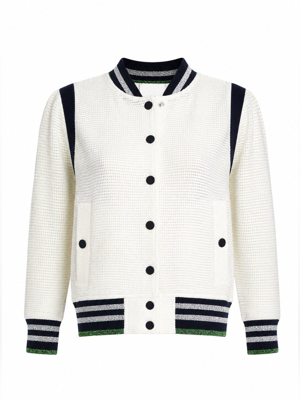 Veronica Beard White Textured Knit Bomber Jacket Size 2